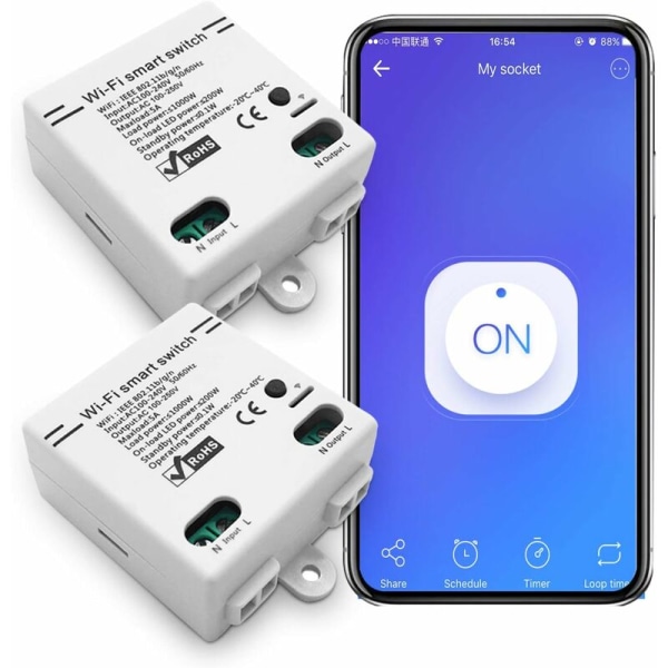 WiFi Smart Switch Intelligent Universal Wireless Remote Control Voice Control with Timer DIY Switch 2.4G WiFi Remote Switches Compatible with Alexa,