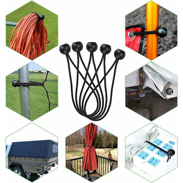 10 st Tarp-klämmor & 10 st Bungee-bollrep & Tillbehör för presenningar, tält, markiser, banderoller