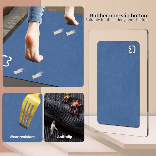 Badmatta av kiselgur Superabsorberande Badkarmatta Halksäker Duschmatta Snabbtorkande Naturlig Lätt att Rengöra Tunn Maskintvättbar Rektangel (15,7 x 23,6 tum)