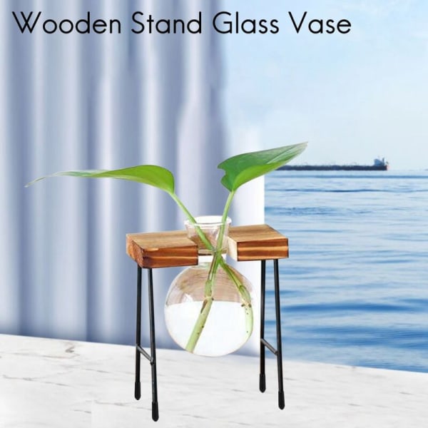 Kreativ glassvase Transparent vase for hydroponiske planter Trestativ Kaffeerom Soverom Dekorasjon Dekorasjon Vase(En vaser)