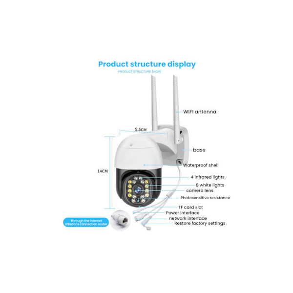 16 LED 1080P Wifi IP Kamera Overvågningskamera Nattesyn Hjemmesikkerhed P66 Vandafvisende PTZ Kontrol