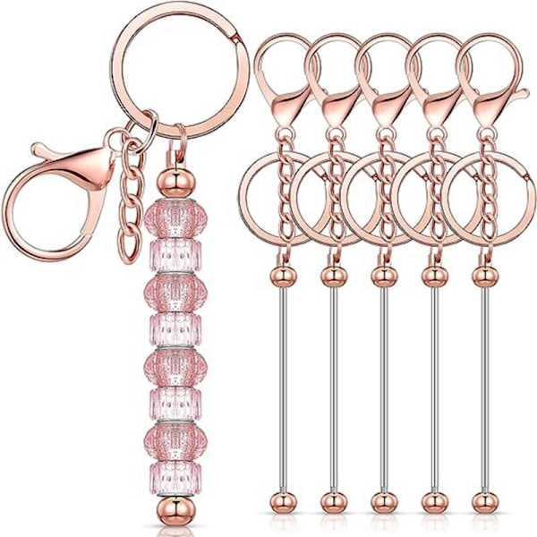 6 st Beadable Keychain Bars Blanks Bead Keychain Metall Beadad Keychain för DIY Hänge Smycken Tillverkning, Roséguld