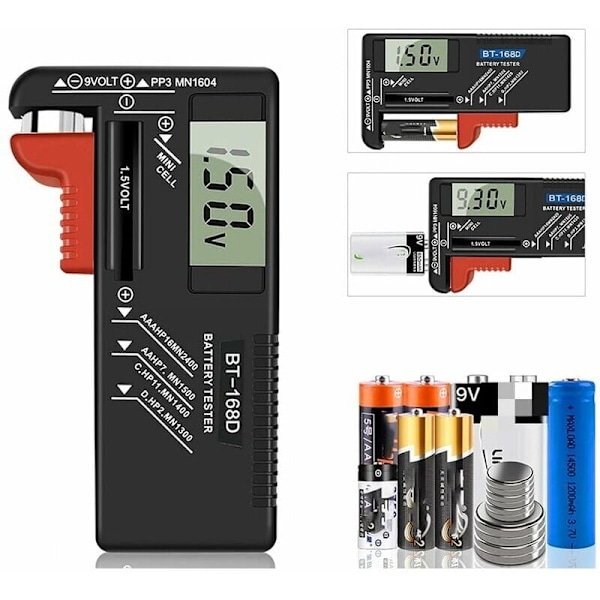Digital Batteritestare, Universal Batteritestare, Batteritestare, för AA, AAA, C, D, PP3, 9V, 1.5V, Knappcellsbatterier - Fungerar utan batterier.