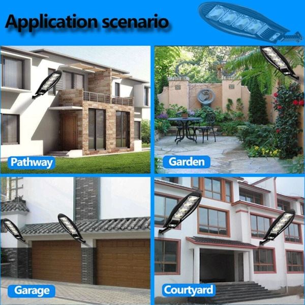 Oppgradert 168LED solcelle gatelys utendørs LED vanntett hage vegglampe justerbar vinkel solcellelampe innebygd 3000MAH