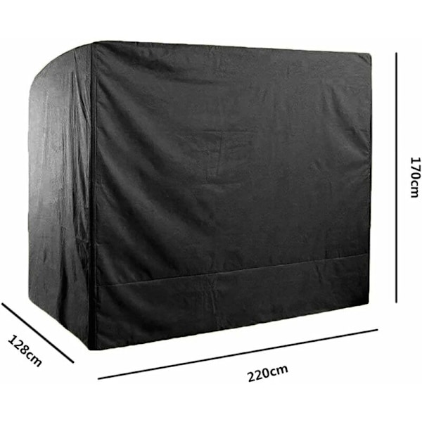 Vanntett 3-seters hagesvingesett, 220x125x175cm 210D Oxford Anti-UV Svingesett Deksel Utendørs Svingesett Beskyttelsesdeksel - Svart