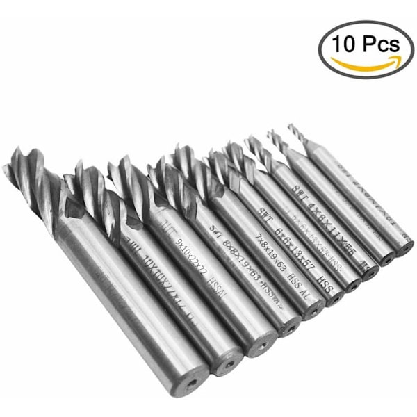 10 stk. 4-fløjtede bor - 0,2-1,2 cm HSS lige skaft CNC bor sæt - Bor sæt til træ aluminium stål titanium