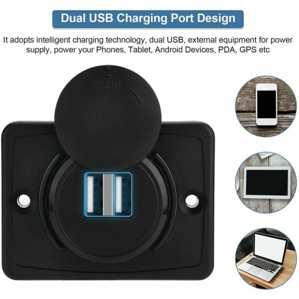 12V inbyggt USB-uttag för bil, USB-billaddare, dubbla USB-laddningsuttag 2-portsadapter, USB 3.1A 12V LED vattentät laddningspanel för husbil båt