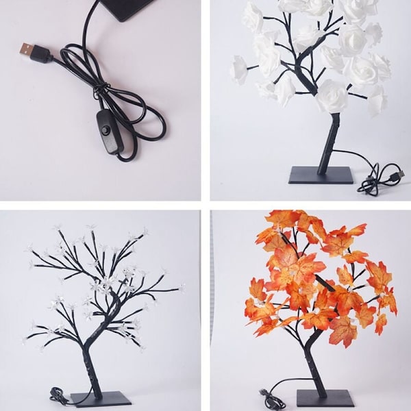 LED Lygte Fiskeri Lygte Ahornblad USB Træ Lys Stue Dekoration Bordlampe Nattelys, Rød