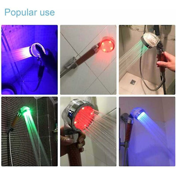 Duschslang med kalkavvisande funktion, vattenbesparing och tryckeffekt - LED-duschslang med 7 färgväxlingar - Transparent handhållen duschslang med jonisk funktion