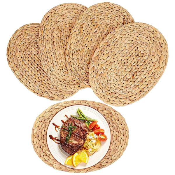 Ovale flettede bordskånere, Hyacint bordskånere, Halm flettede rattan bordskånere, 12X16 tommer 4Pack