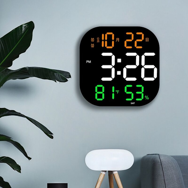 Væg Ur 13 Tommer Justerbar Lysstyrke Fjernbetjening LED Elektronisk Digital Ur Dobbelt Alarm Ur Stue-B