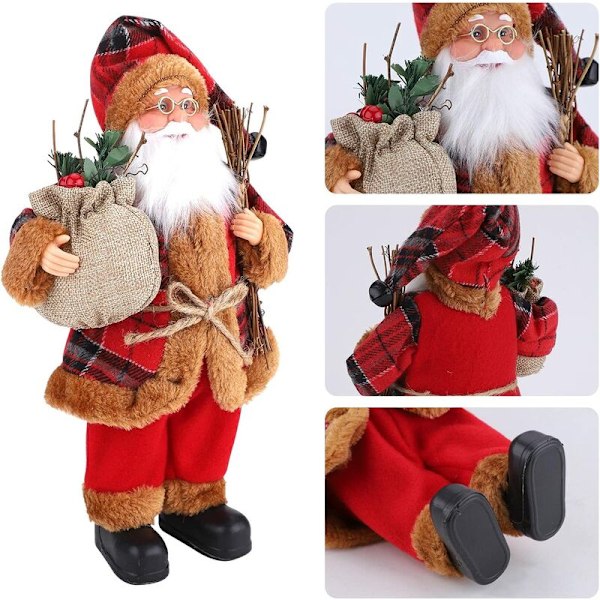 Mini Stående Tomtefigur 30cm Traditionell Röd Juldekoration Ornament Dock Tomtefigur Långt Skägg för Fönster Bord Eldstad