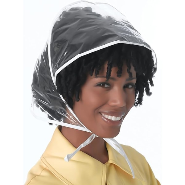 6-pack regnhatt, hårvårdsplast regnhatt, justerbar huvudomkrets, återanvändbar, lämplig för utomhusbruk för män och kvinnor, vit