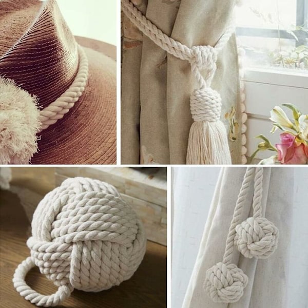 Vit Macramé-rep 12mm - 10M, Macramé-tråd för DIY, Bohemisk väggdekoration