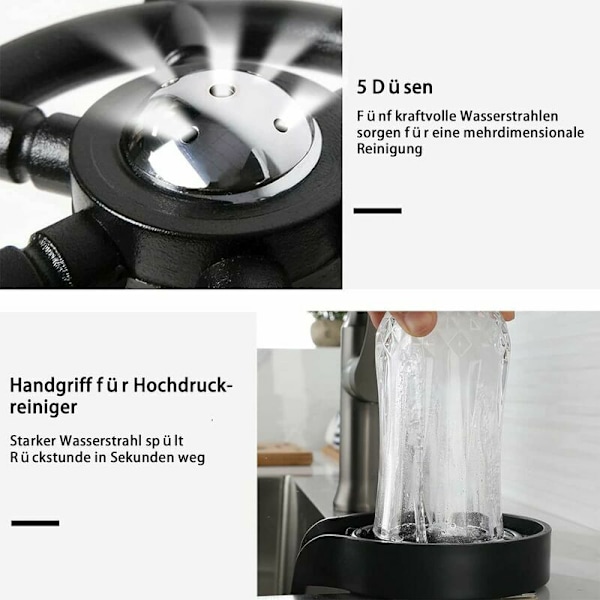 Glasrenser til vask, Rustfrit Stål Kopvasker, Med T-forbindelse og 80 cm Slange Automatisk Kopvaskerrenser, Bærbar Kopvaskemaskine Renser til Husholdning