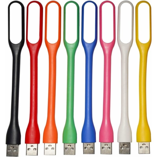 8-delt USB LED-lampe, Mini fleksibel USB-lys, Tastaturlampe til bærbar PC/PC, USB-leselampe, Liten boklampe, 8 farger