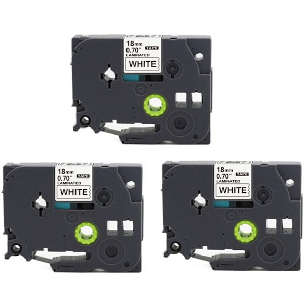 3 stk. kompatible etiketter serie erstatning 18mm 0,7 hvid lamineret TZe-241 -241 til Brother P-Press etiketmaskine