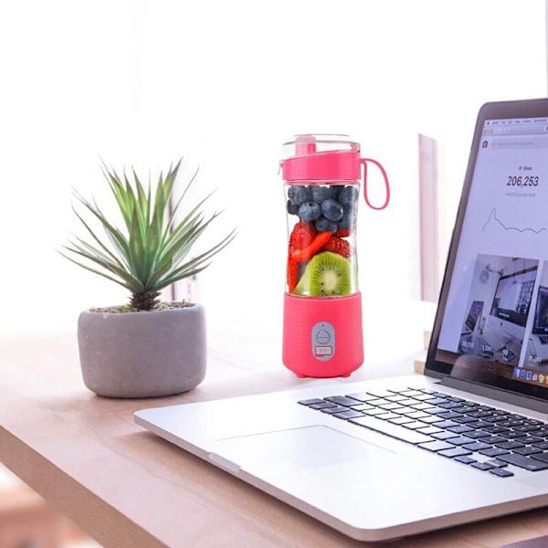Bärbar Blender, Personlig Storlek Smoothies och Shakes Cup USB Laddningsbar Juicer med 6 Kraftfulla Blad - Rosa