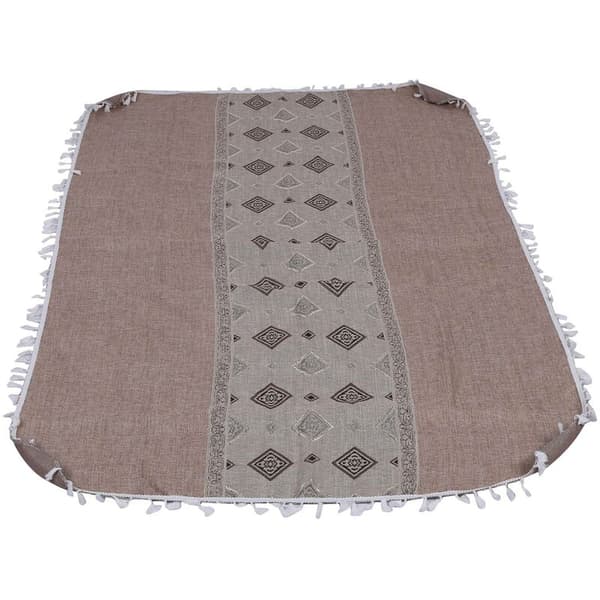 Luksuriøs rektangulær duk i høy kvalitet med brodert, preget mønster og dusk - Brun-B