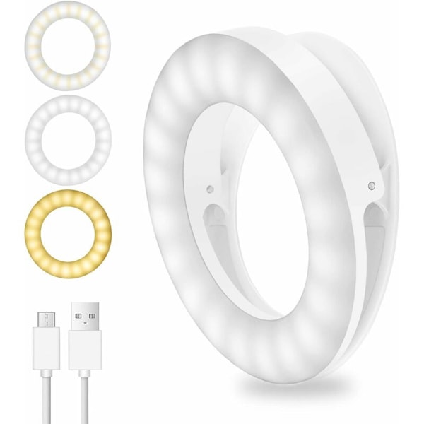 Selfie-lys, 40 LED Ringlys, Selfie-kamera Lys med 3 Justerbare Lysstyrker, USB-oppladbart Justerbart Ringlys for Alle Mobiltelefoner, Tab