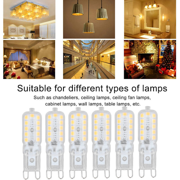 Rubberskin G9 LED Dæmpbar Varmt Hvid G9 LED Pære 5W Halogen Lys G9 LED Lampe 360° Bred Stråle Vinkel 22 2835 SMD, 6stk