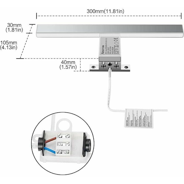 LaBlanc LED Badeværelsesspejlslys 5W 230V 500lm, Vandafvisende 30cm Badeværelseslys Klemme, Neutral Hvid 4000K, Ingen Strobe Belysning, Rustfrit Stål Anti