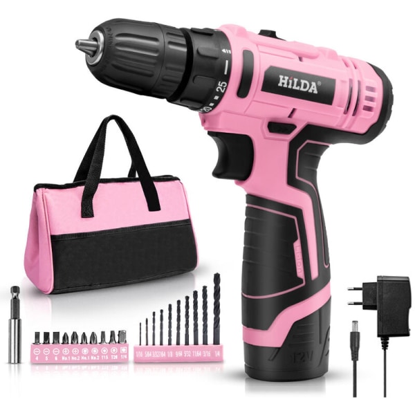 12V sladdlös borrskruvdragare, sladdlös skruvmejsel, förvaringsväska, 20 Nm, rosa borrskruvdragare för DIY