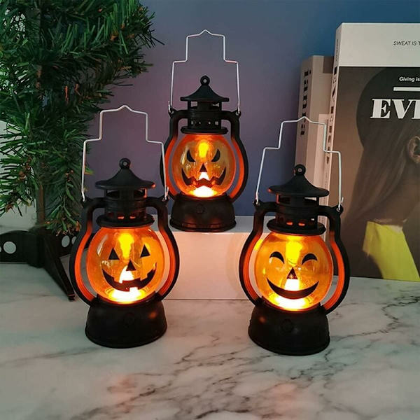 3 st Ljusstarka Blinkande Pumpa Lyktor för Barn Utomhus, LED Pumpa Ljus med Batteridrivna Halloween Dekorationer, Pumpa Ljus Inomhus Utomhus