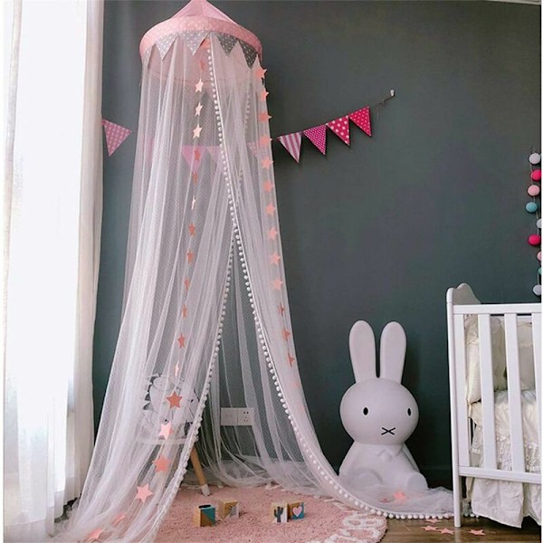 LaBlanc Myggnett, Sengseng Myggnett Gardin for Baby Barn med Lysende Stjerner Sengsengnett, Prinsesse Sengtelt Dekorasjon - Rosa