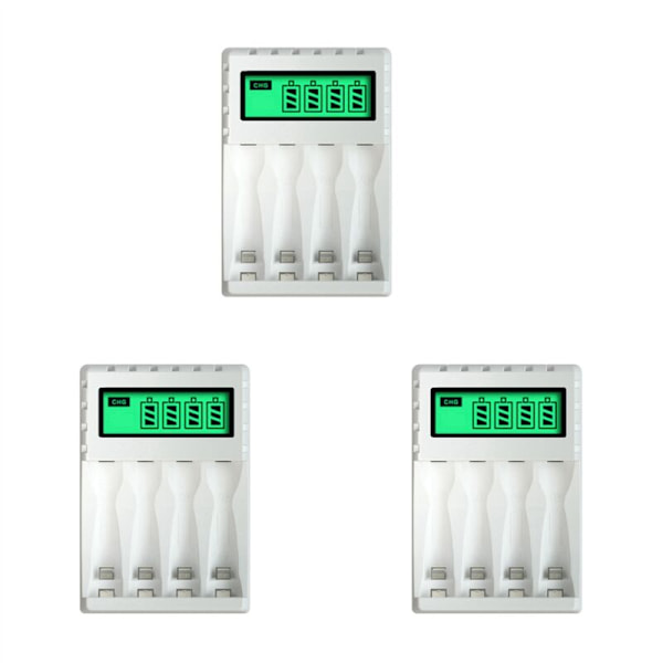 3X Smart LCD Display Batterilader med 4 Slots til NiCd Genopladelige Batterier NiMh AA / AAA NiMh