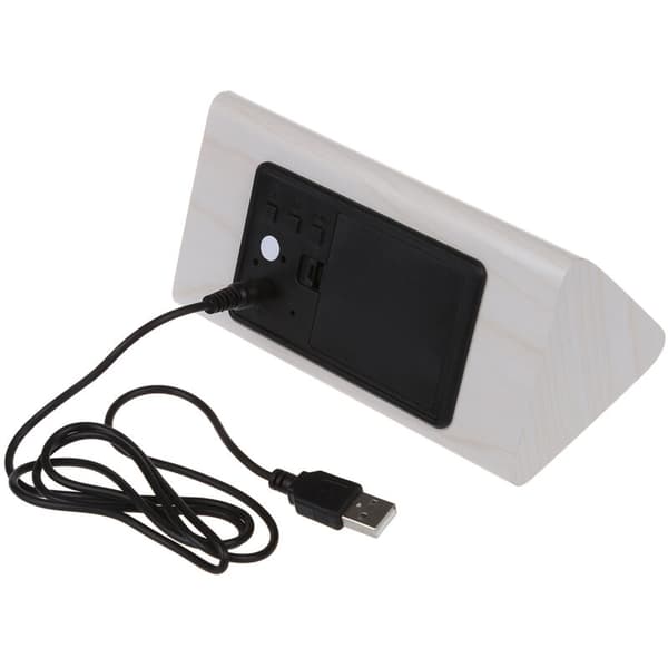 【Röstyrda termometerkalender】Träväckarklocka Digital LED-klocka USB/AAA Trä Vit Vit LED