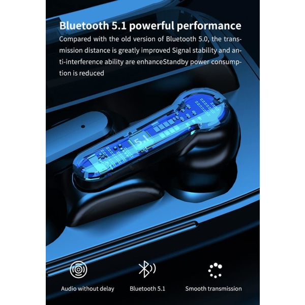 Ørepropper, trådløse ørepropper Bluetooth-hodetelefoner, Stereo Deep Bass, Bluetooth 5.3 Touch Control-hodetelefoner, Mini-ørepropper Mikrofon In-Ear-hodetelefoner