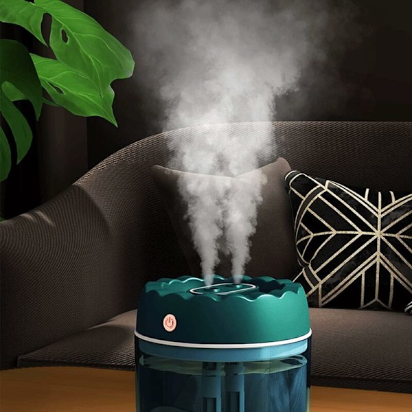 Luftfukter for soverom, luftfukter med fargerikt LED-lys, 1,8L omkoblingsbar dobbel dyser kjølig tåke luftfuktere, USB automatisk avstengning luftfukter for soverom