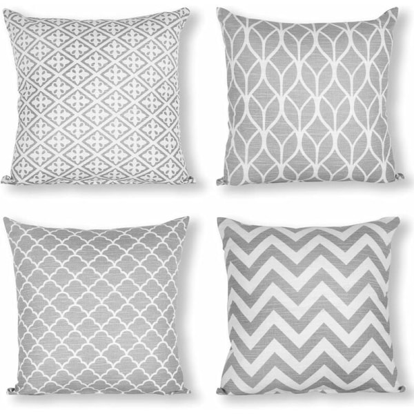 Set of 4 Double-Sided Square Cushion Covers, 45 cm Length x 45 cm Width, Gray