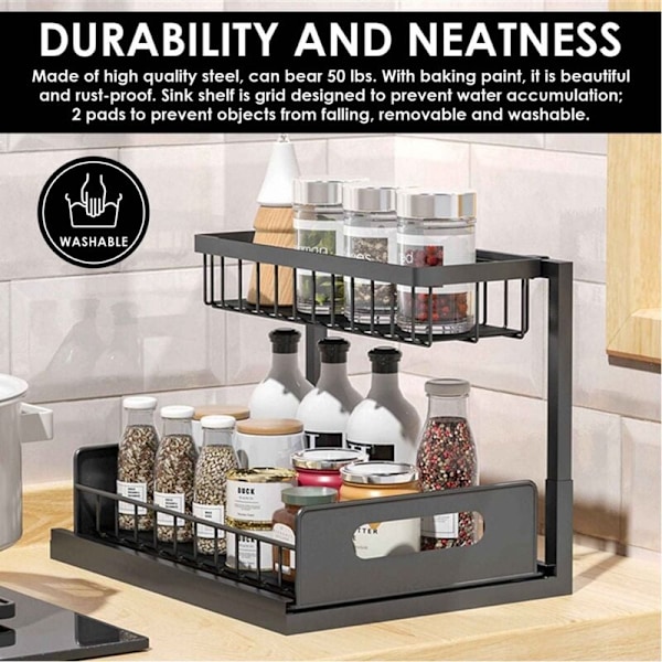 Under Sink Organizers & Opbevaring 2 Tier Badeværelse Vask Organizer Under Køkken, Skydedør