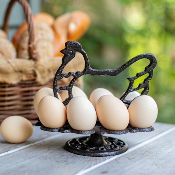 Retro Eggstativ i støpejern, Amerikansk Landlig Nostalgisk Hanedekorasjon Kjøkken Kake Rom Eggbrett, B