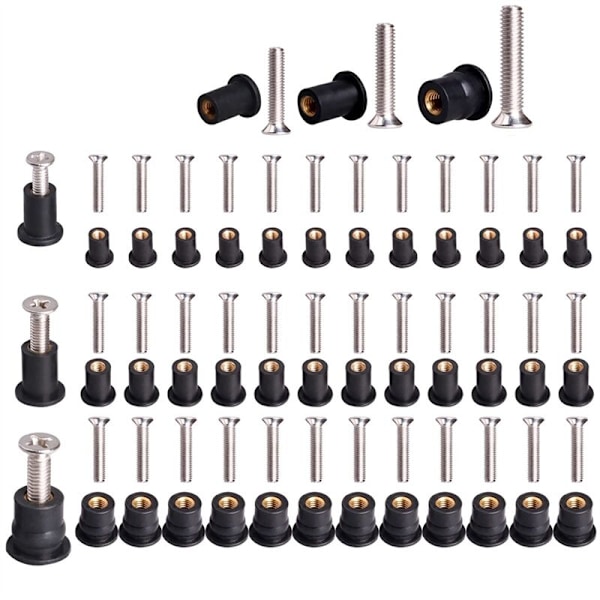 36 Par Neoprene Well Nuts /M5/M6 med Rustfrie Skruer Gummimuttere Kajakk Bolter Kobber Messingsett