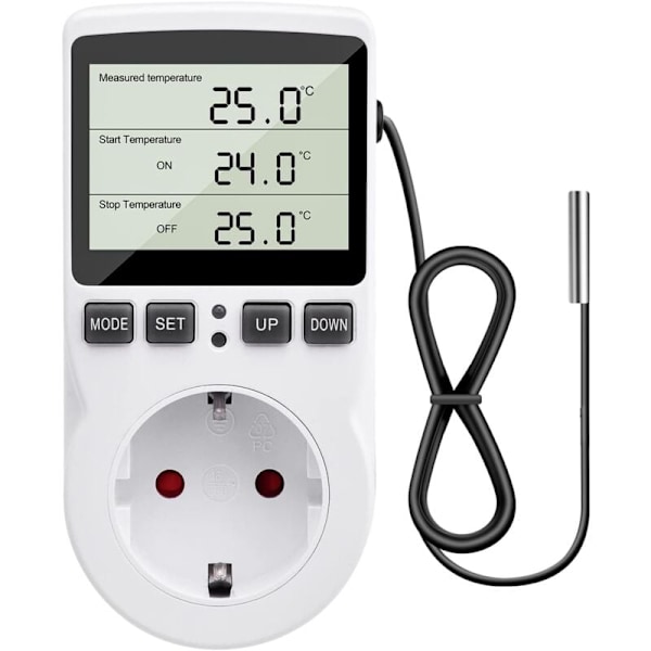 230V Temperaturregulator Stikkontakt med Sensor Digital Termostat Stikkontakt LCD Display Temperaturkontakt med Timer Velegnet til Køleskab Opvarmning