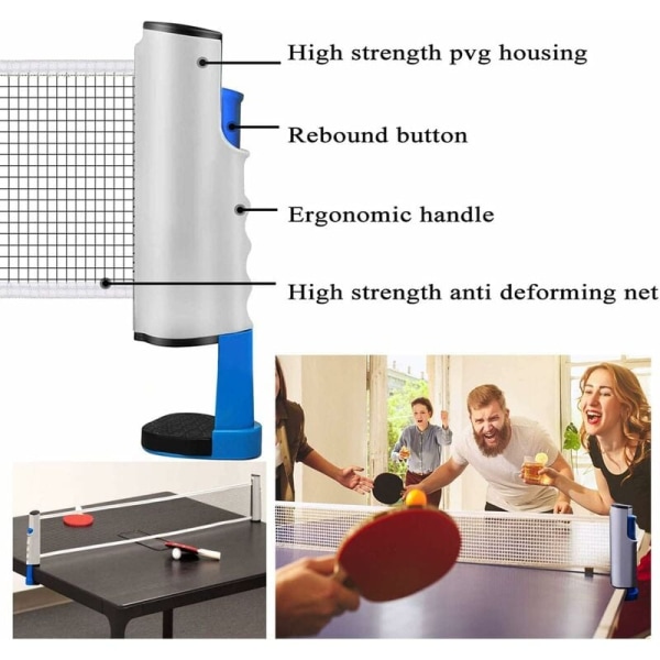 Hopfällbart pingisnätet, bärbart bordtennisnätstativ, perfekt för pingisbord, skrivbord, matbord, justerbar längd 190 cm