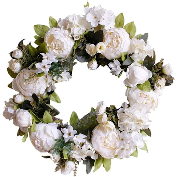 Dörrkrans med belysning Dekoration Dörrkrans med belysning för ytterdörren för bröllop/födelsedag/vardagsrum 1 styck (40 cm, mjölkvit pion)