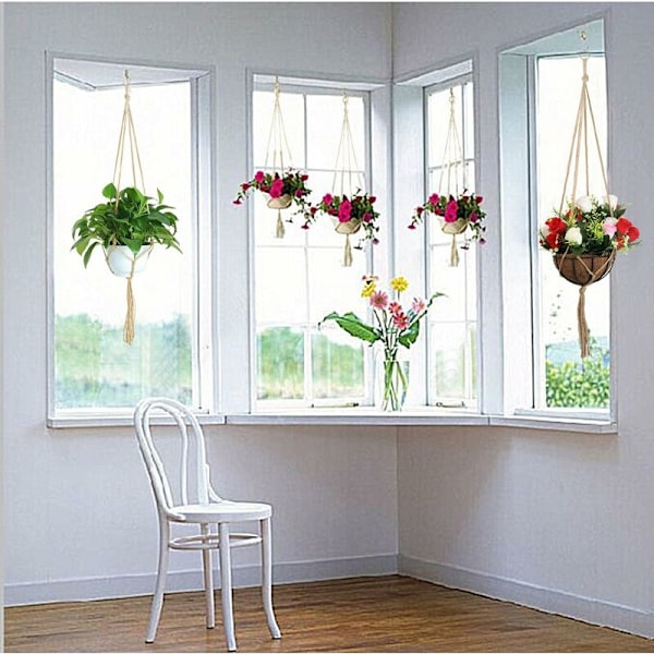 3-vånings Hängande Växt, Jutehängare för Blomkruka Macrame Växt med Nyckelring för Inomhus Utomhus Dekoration - DENUOTOP