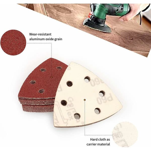 Triangl Poncag, Sanding Triangle 70 Hook and Loop Sanding Triangles 6 Holes Grit 60/80/120/180/240/320/400 Set of Triangular Abrasive Triangle Sandi