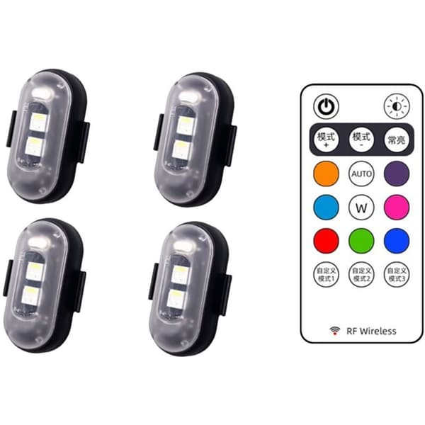 4 stk. LED advarselslys Universal Mini Signal Drone med controller Strobe Light 8 farver indikator