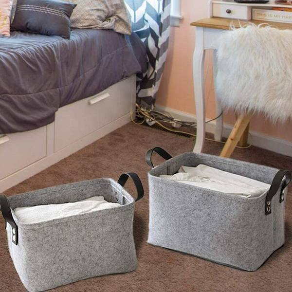 Oppbevaringskurv - Oppbevaringskurv i filt med to håndtak Sammenleggbar oppbevaringskurv i filt Skaparrangør (Lysegrå, 20 × 33 × 23 cm)-
