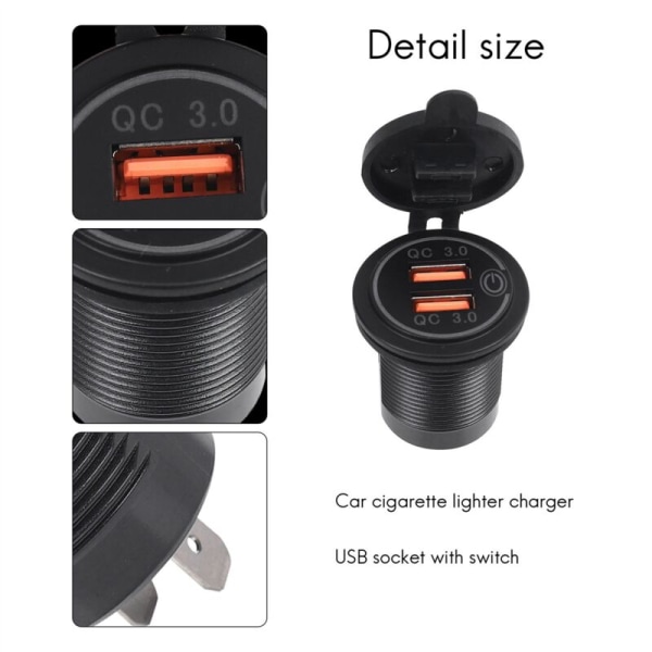 12V 36W Charge 3.0 Kaksi USB-autonlaturi USB-laturi kytkimellä veneeseen, kuorma-autoon, sedan, oranssi