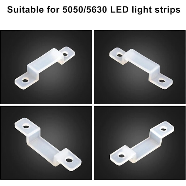 100 stk LED-stripefesteklips, monteringsbraketter, 10 mm brede, vanntette LED-stripeklips