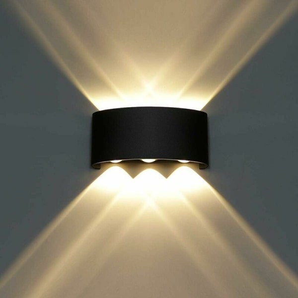 LED Vegglamper Utendørs Innendørs Vanntett IP65 Moderne Vegglampe for Balkong Stue Korridor Soverom Veranda Aluminium Svart (6W-Sort-Varmhvit)