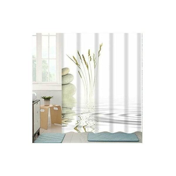 Dusjforheng Zen Stein Vill Gress Refleksjon i Vann Dusjforheng 12 Kroker, Meditasjonsdesign Vanntett Stoff Bad Dusjforheng