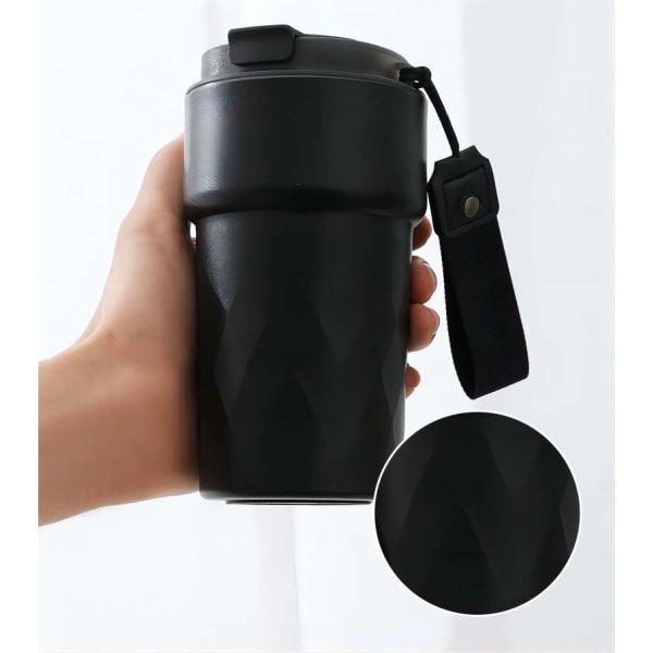 Smart Display-kaffekopp Spillsäker, isolerad kaffekopp att ta med överallt, Återanvändbar kaffemugg, vakuumkopp av rostfritt stål (svart)