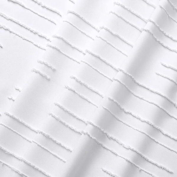 Vit Bohemisk Tyg Duschdraperi Set, Modern Farmhouse Tufted Tyg Duschdraperier med Randig Textur för Lyxig Badrumsinredning, Mjuk och Wr